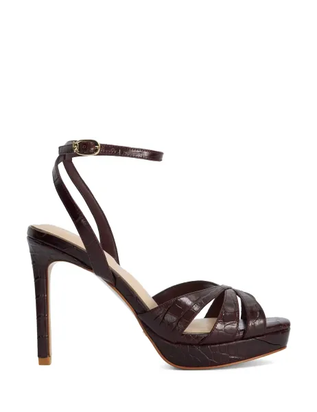 Dune London Leather Crossover Stiletto Heel Sandals Burgundy