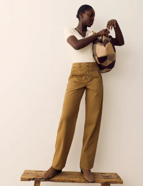 Per Una Pure Cotton Tapered Utility Trousers Sandstone