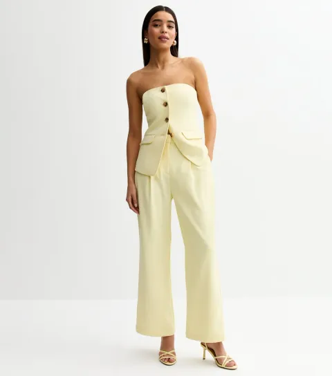 New Look Women's Light Yellow Wide Leg Tailored Trousers