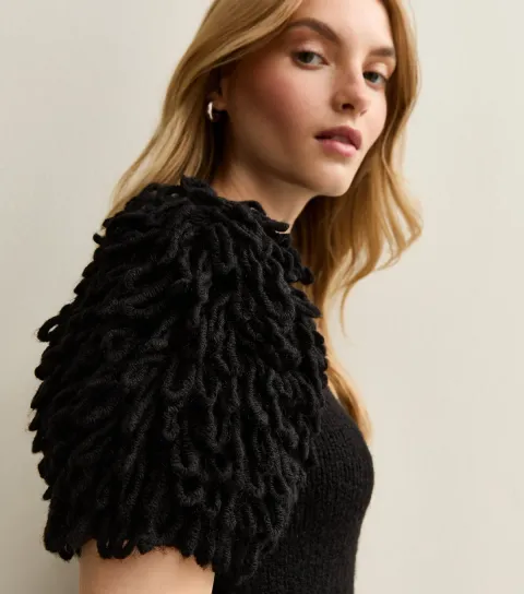Women's Black Loop Stitch Sleeve Knitted Top
