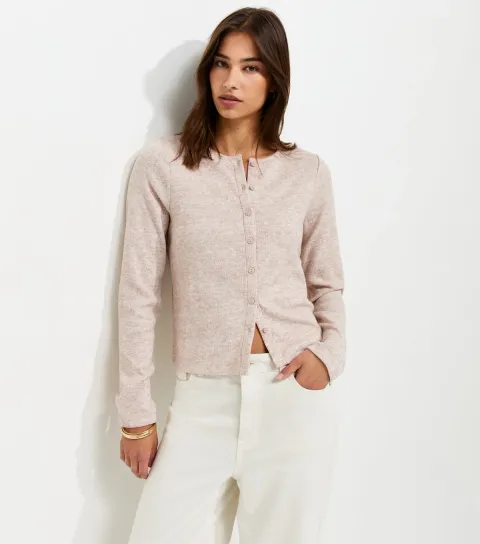 New Look Women's Oatmeal Soft Touch Knitted Cardigan