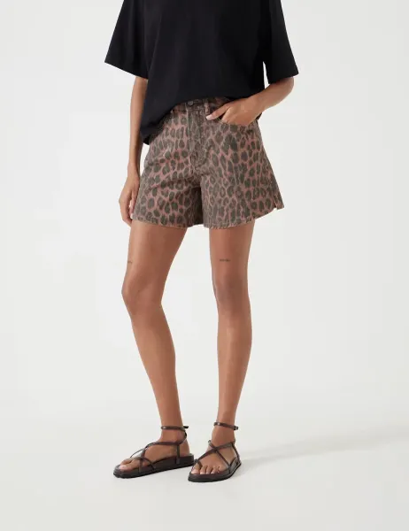 HUSH Denim Leopard Print Shorts Multi