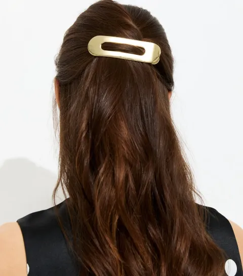 Gold tone Metal Oval Long Slide Hair Clip