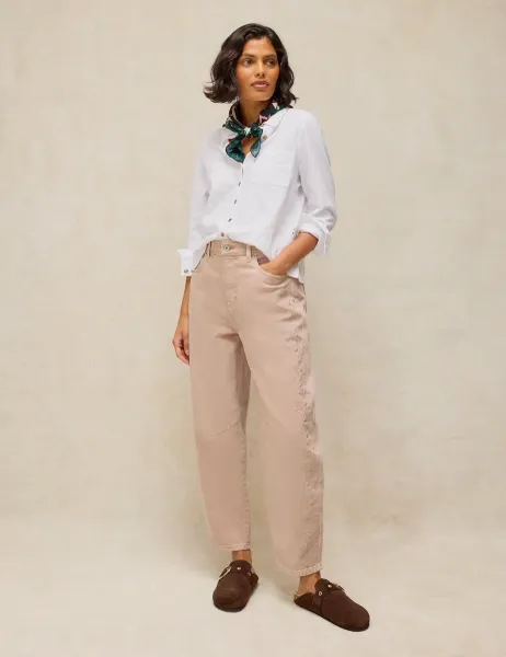 White Stuff Mid Rise Embroidered Barrel Jeans Natural