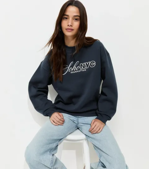 Women's Navy Cotton Rich Embroidered Soho Logo Sweatshirt