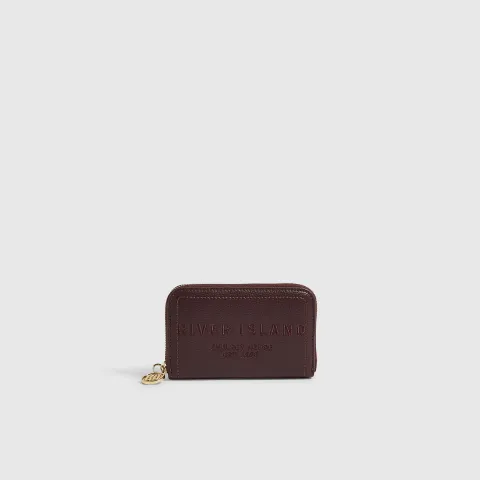 River Island Burgundy Embroidered Zip Around Purse