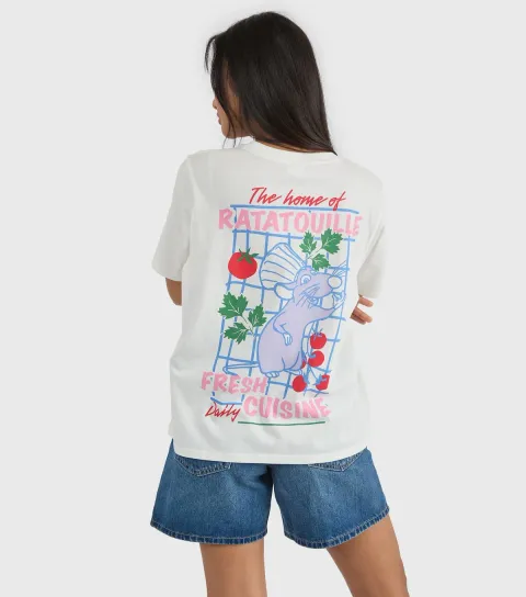 Women's White Disney Ratatouille Printed T-Shirt