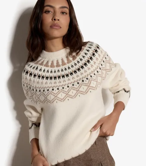 Apricot Women's White Fair Isle Knitted Crew Neck Jumper