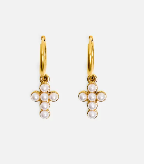 Mini Cross Hoop Drop Earrings