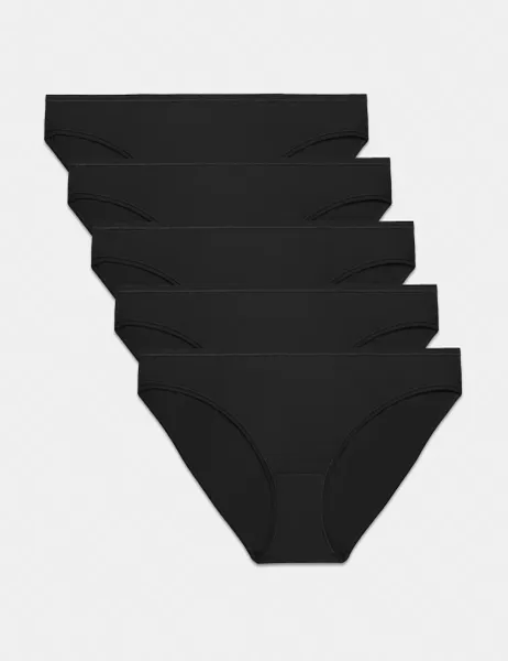 Marks & Spencer 5pk Microfibre Low Rise Bikini Knickers Black/Black