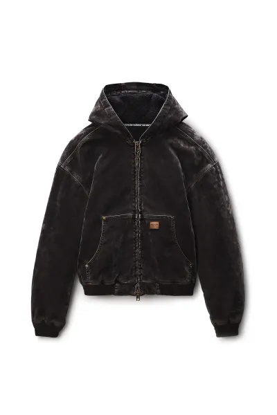 Unisex Carpenter Hoodie in Flocked Denim Oversized