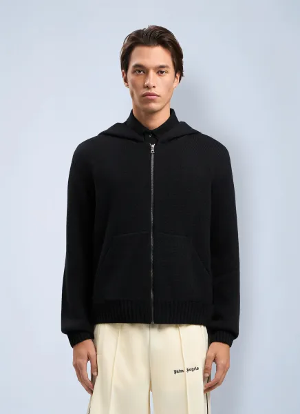 Curved Logo Knit Hoodie