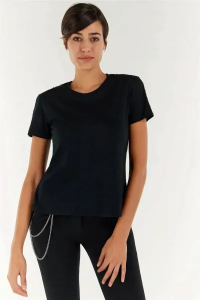 Freddy T Shirt with Shoulder Studs - Black