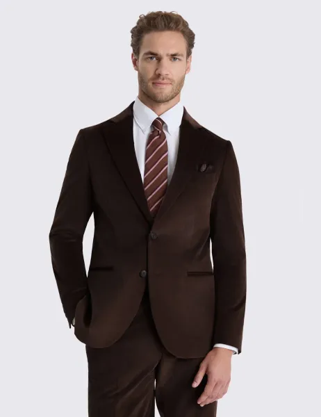 Moss Tailored Fit Cord Stretch Suit Jacket Brown