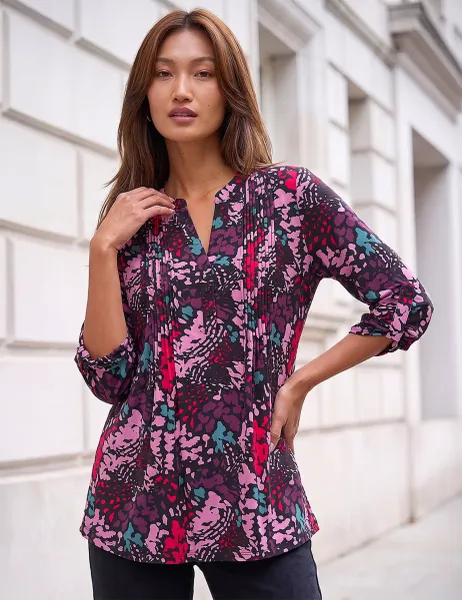 Roman Animal Print Pintuck Shirt Pink Mix