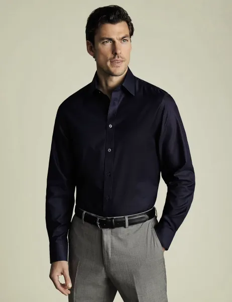 Charles Tyrwhitt Slim Fit Non Iron Pure Cotton Twill Shirt Navy