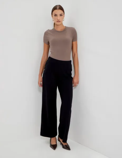 Finery London Jersey Elasticated Waist Wide Leg Trousers Black