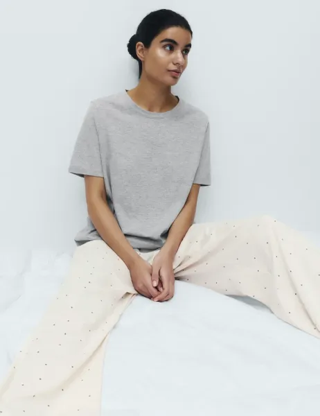 Marks & Spencer Pure Cotton Printed Pyjama Set Grey Marl