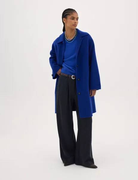 HUSH Pure Wool Double Faced Car Coat Blue