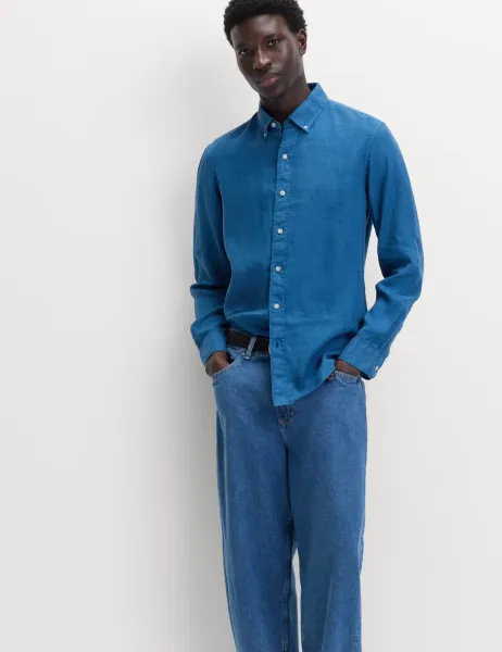 Marks & Spencer Pure Linen Garment Dye Shirt Cobalt