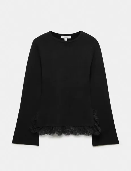 Marks & Spencer Air-Yarn Crew Neck Split Hem Longline Jumper Black