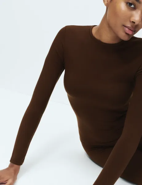 Marks & Spencer Heatgen Medium Thermal Crew Neck Top Dark Chocolate