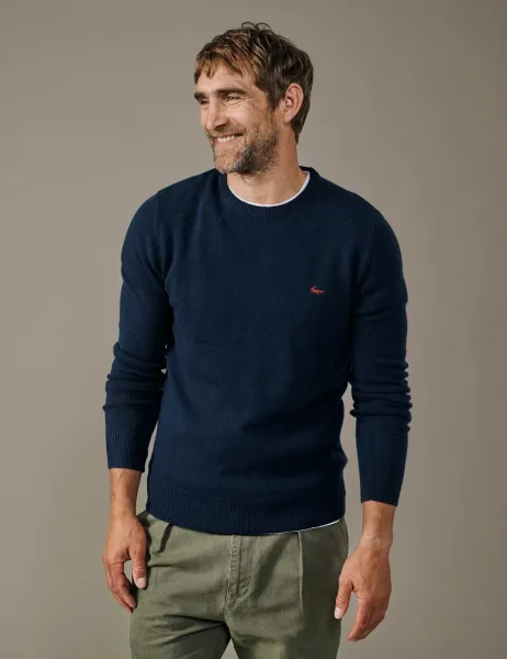 Aubin Pure Wool Textured Crew Neck Jumper Navy
