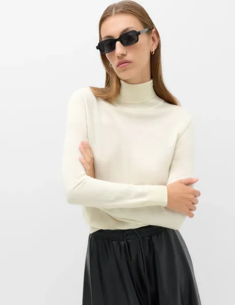 Marks & Spencer Pure Merino Wool Roll Neck Jumper Soft White