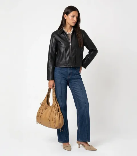 Urban Bliss Women's Black Collared Faux Leather Jacket