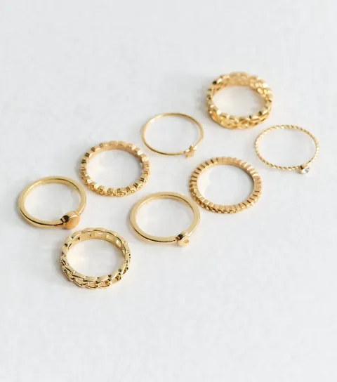 Pack of 8 Gold Tone Bright Ring Stack