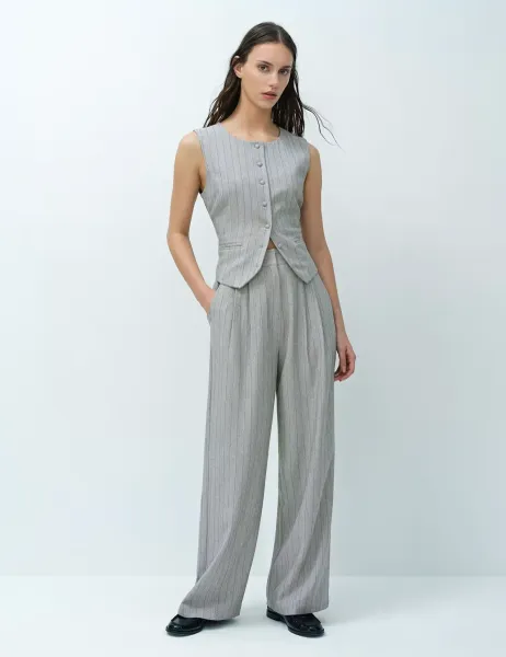 Pinstripe Wide Leg Trousers Grey Mix