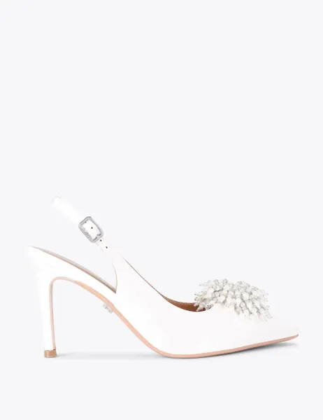 Carvela Satin Embellished Slingback Shoes White