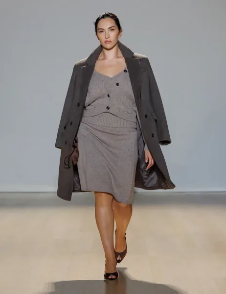 Marks & Spencer Double Breasted Collared Longline Coat Brown Marl