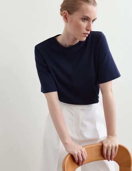 Jaeger Cotton Modal Blend Crew Neck T-Shirt Navy