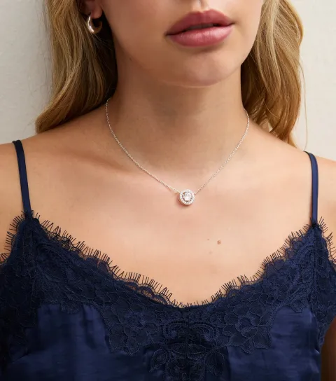 New Look Silver Tone Cubic Zirconia Round Pendant Necklace