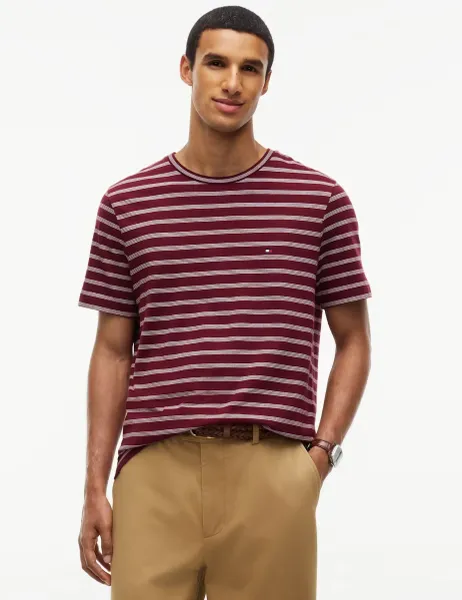 Tommy Hilfiger Pure Cotton Striped T-Shirt Burgundy Mix