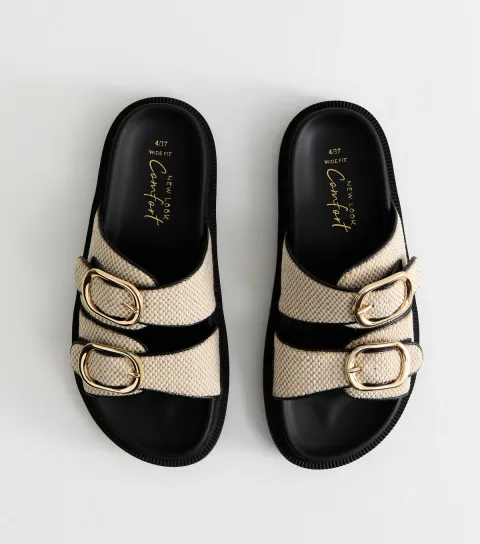 Women's Wide Fit Off White Woven Strap Sandals Vegan