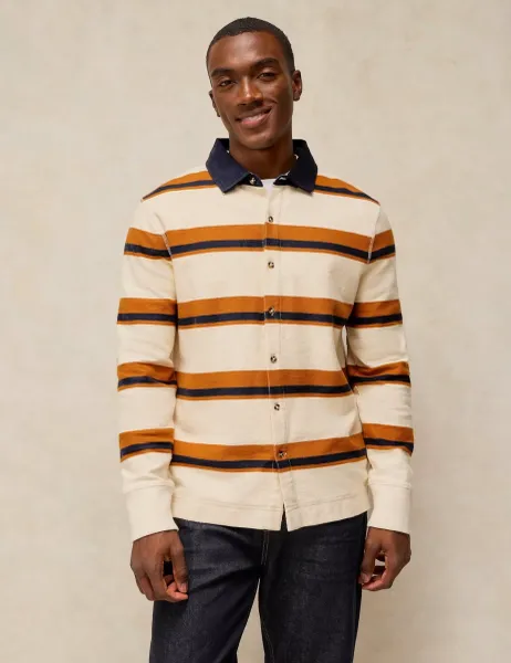 White Stuff Pure Cotton Striped Rugby Shirt Ivory Mix