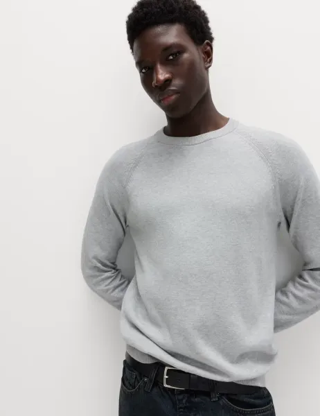 Marks & Spencer Pure Cotton Crew Neck Jumper Mid Grey