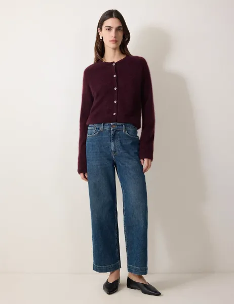 Jigsaw High Waisted Wide Leg Ankle Grazer Jeans Mid Blue