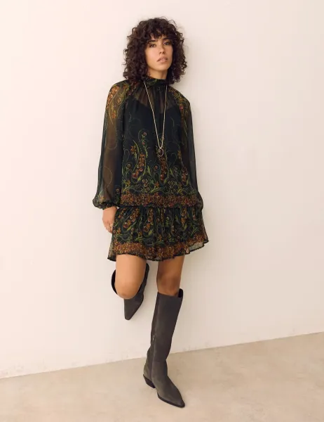 Per Una Chiffon Floral High Neck Blouse Black Mix