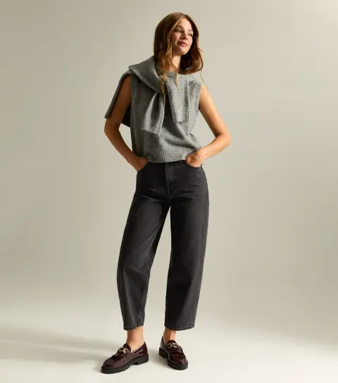 Women's Washed Black Ankle Grazer Barrel Leg Jeans