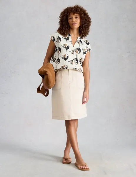 White Stuff Denim Knee Length A-Line Skirt Natural