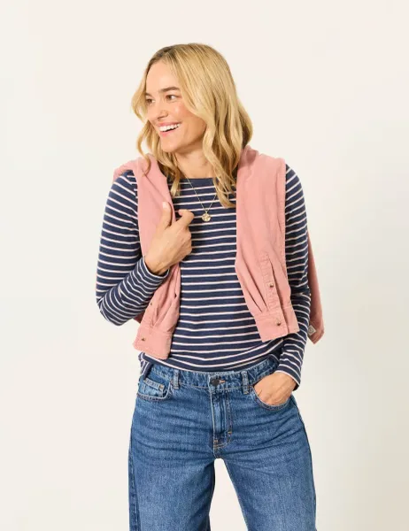 FatFace Breton Metallic Stripe Slim Fit T-Shirt Navy Mix