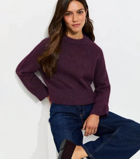 New Look Women's Petite Bright Purple Raglan Sleeve Knitted Jumper with Wool