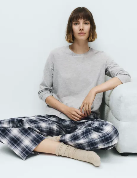 Marks & Spencer Pure Cotton Striped Pyjama Set Grey Mix