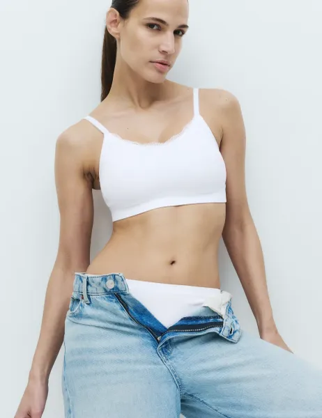 Marks & Spencer Jasmine Lace Non Wired Seamfree Crop Top White