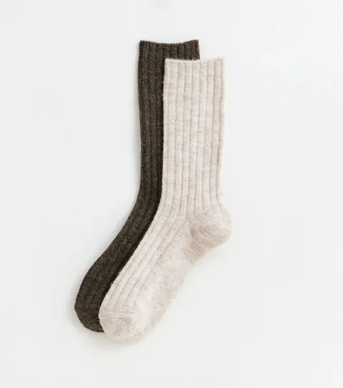 Brown Pack of 2 Ribbed Knit Ankle Socks