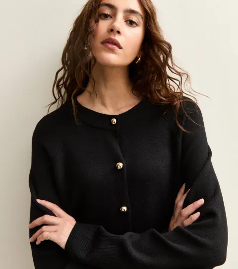 Women's Black Longline Crew Neck Cardigan