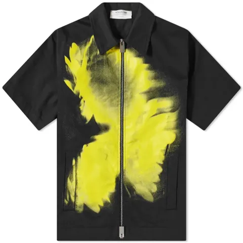Flower Print Short Sleeve Zip Shirt